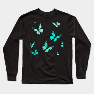 Light Blue Butterfly Pattern Long Sleeve T-Shirt